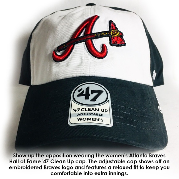 Women’s Atlanta Braves Hall of Fame Adjustable Clean Up Cap Navy and White - Picture 2 of 10